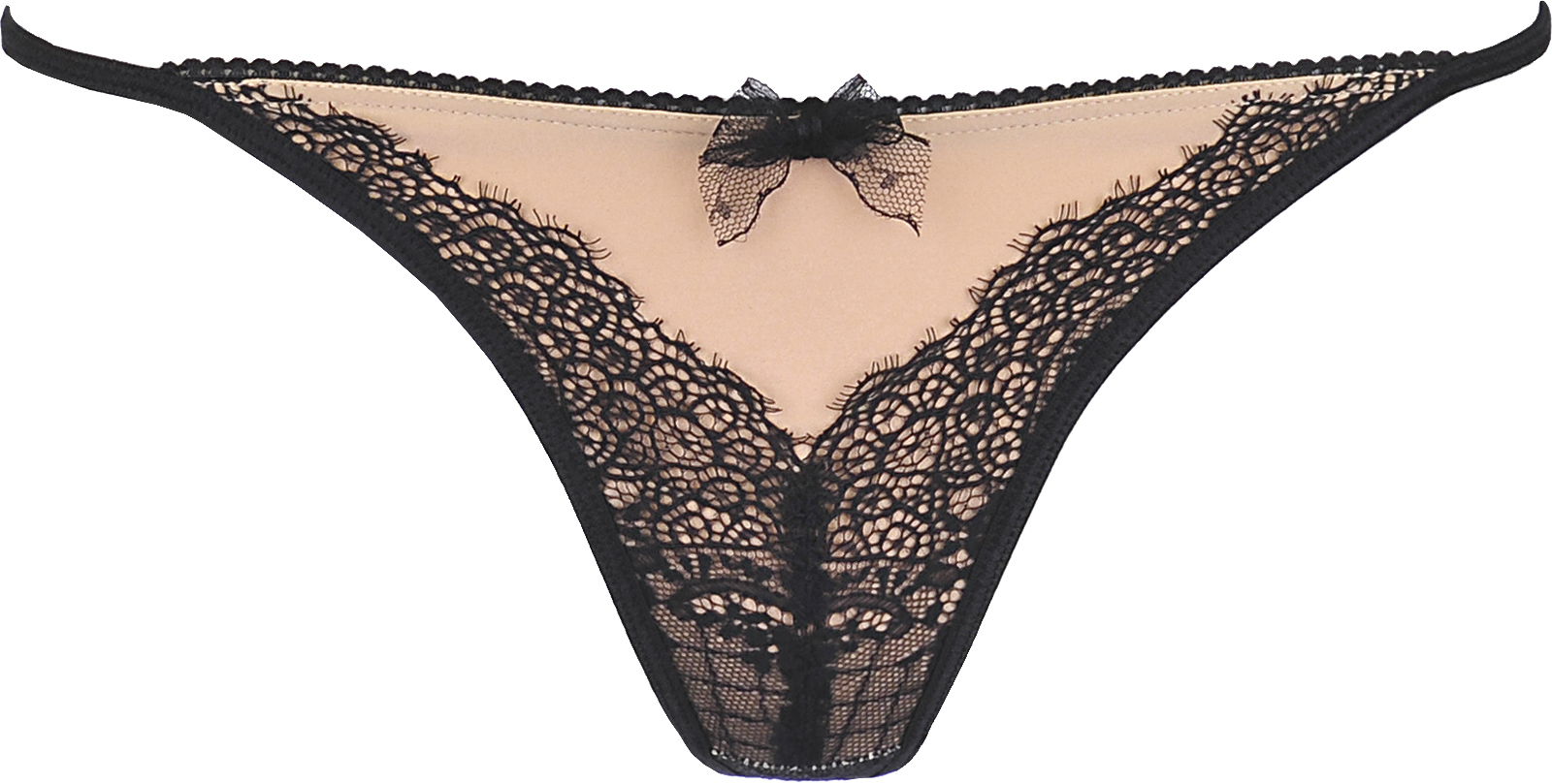 Spitzenstring in beige-schwarz