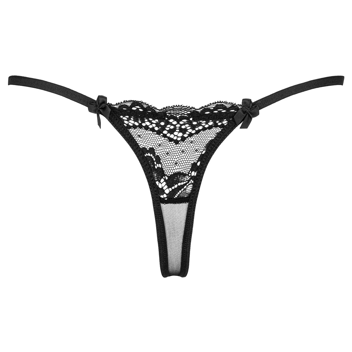 Spitzenstring in schwarz-beige