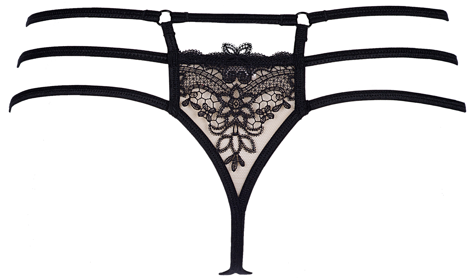 String in beige-schwarz mit Spitze