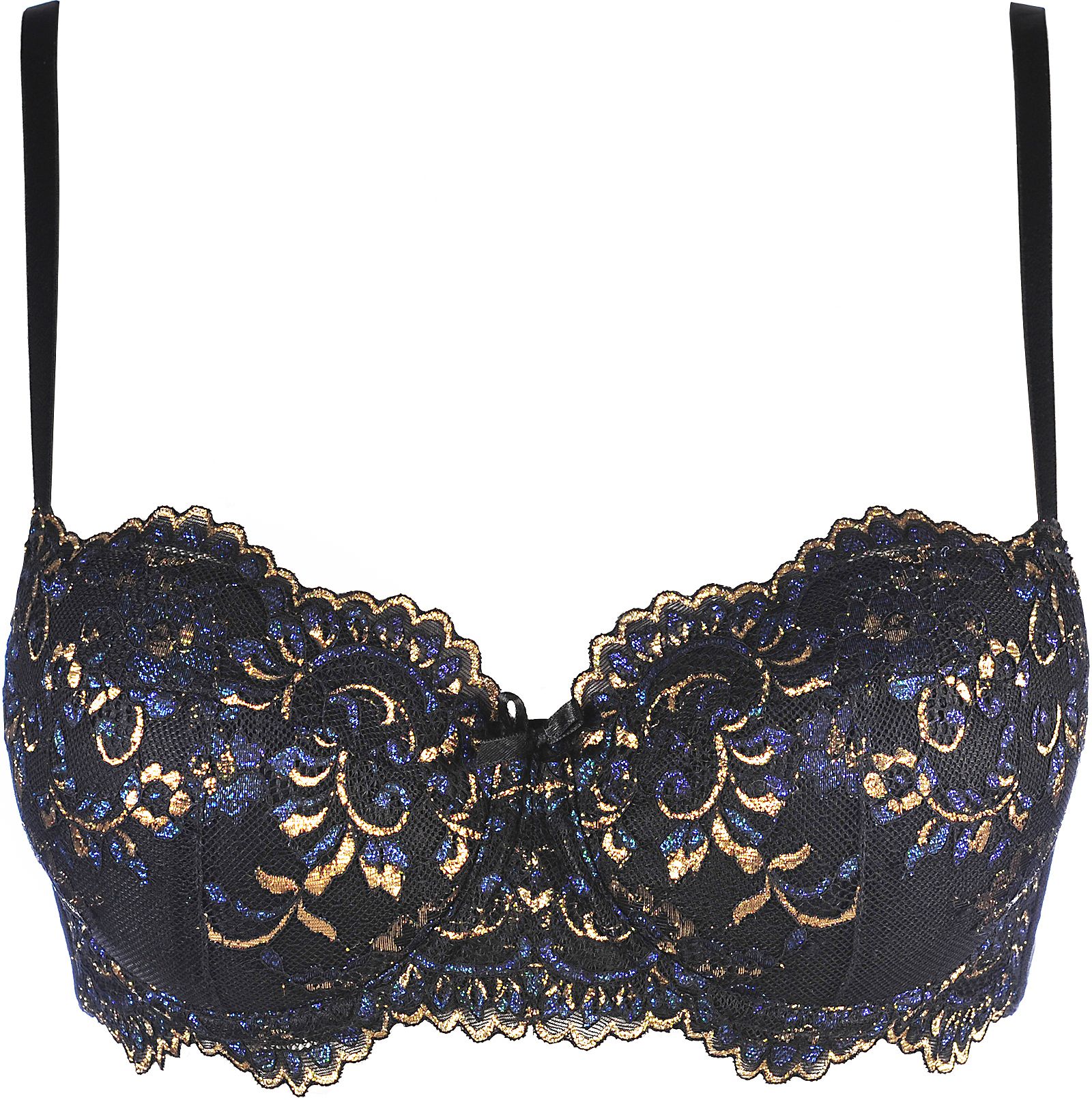 Blau-gold verzierter Push-Up-BH
