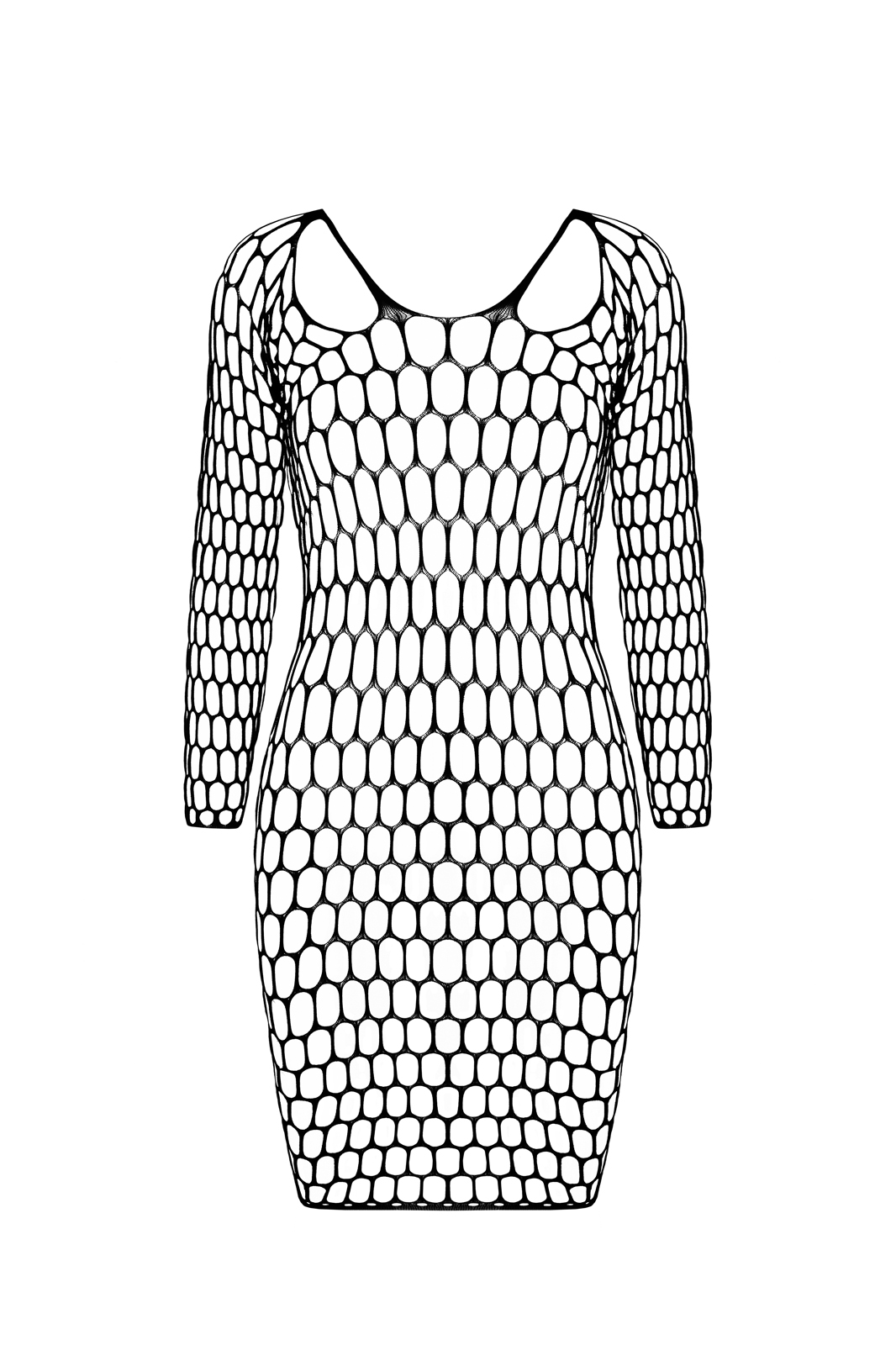 Schwarzes Langarm-Netzkleid