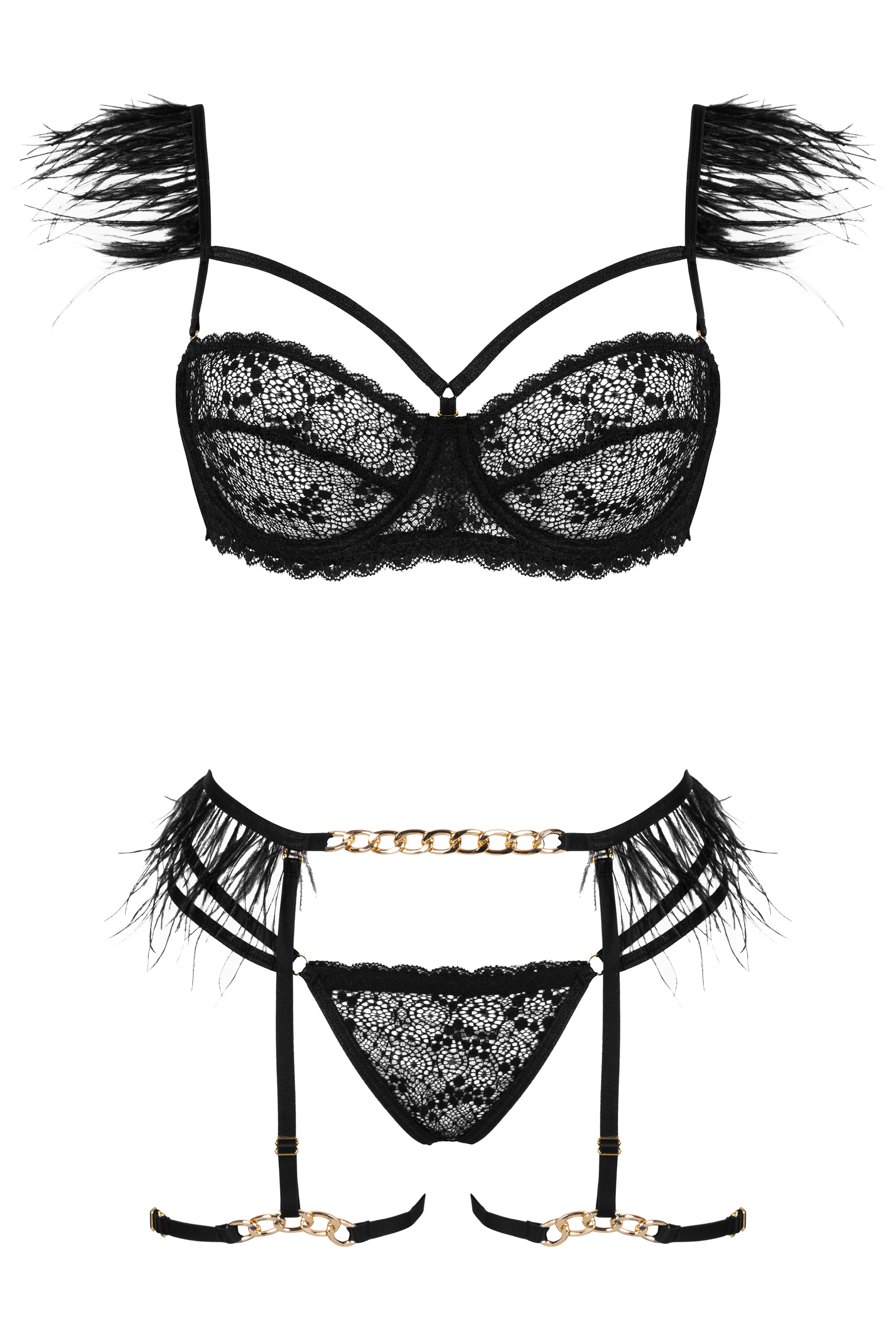 Dessous-Set Crystal mit goldenen Ketten