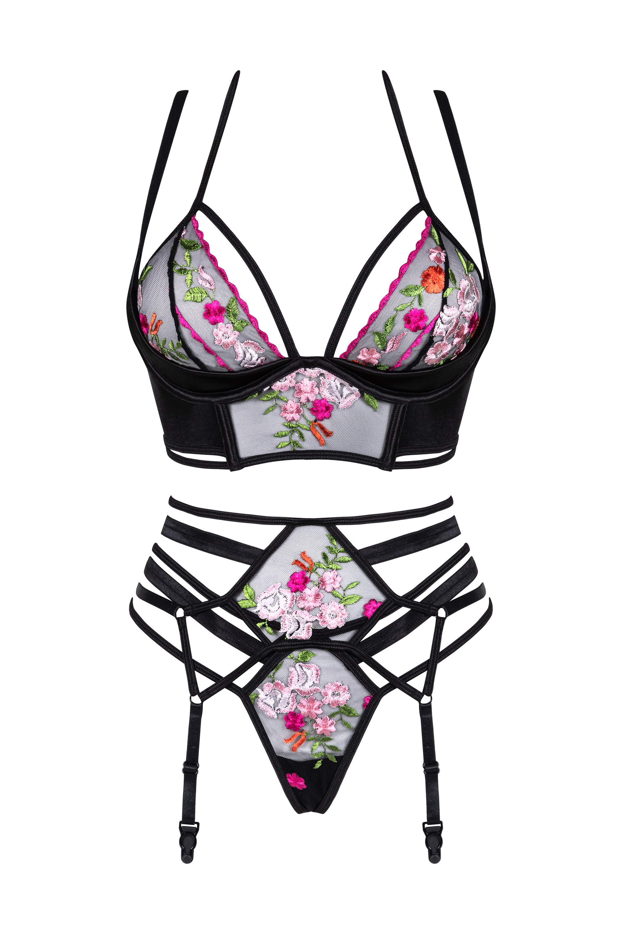 Dessous-Set Joanna mit Blumen-Stickerei