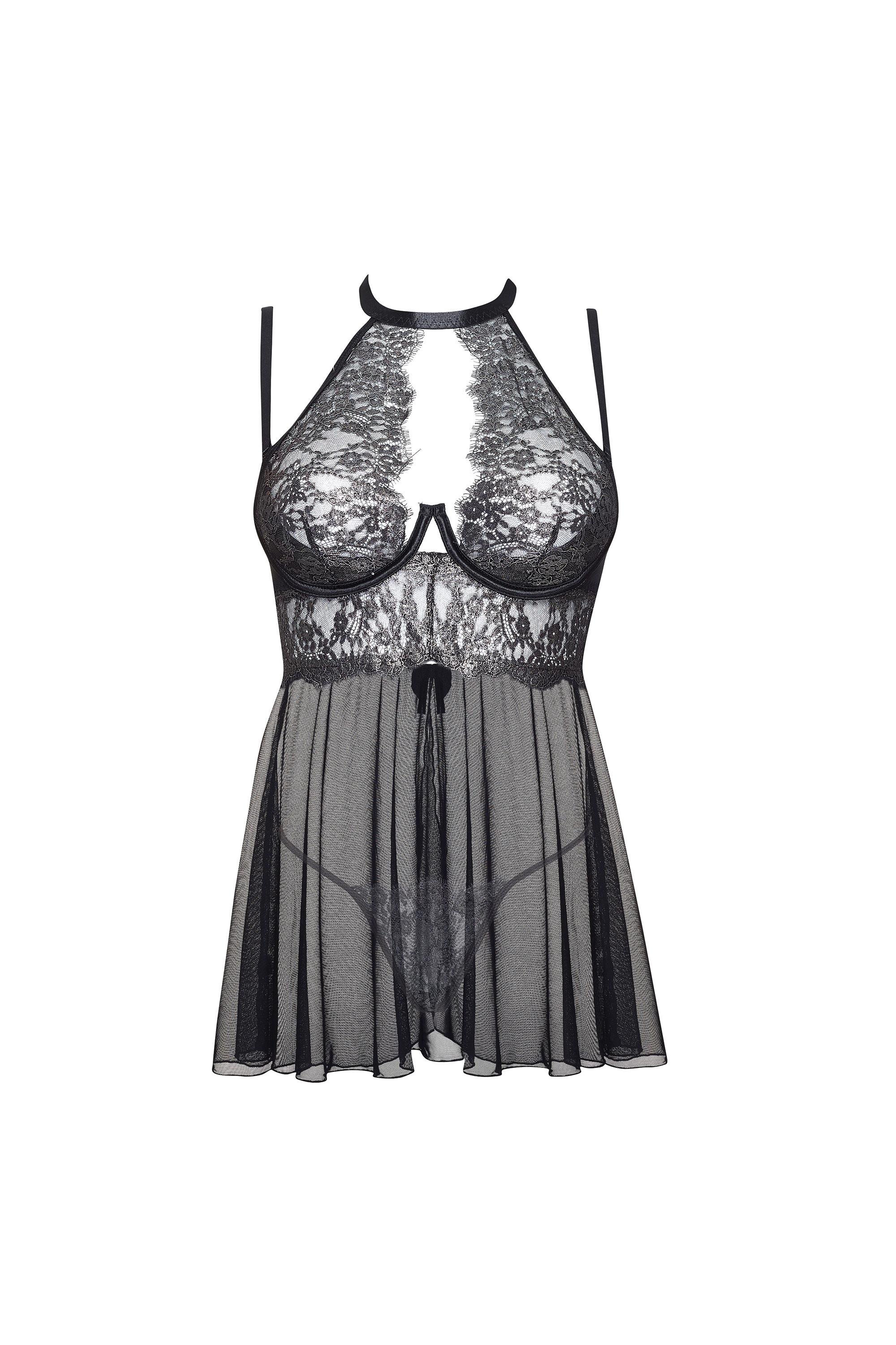Babydoll Marina in schwarz-silber