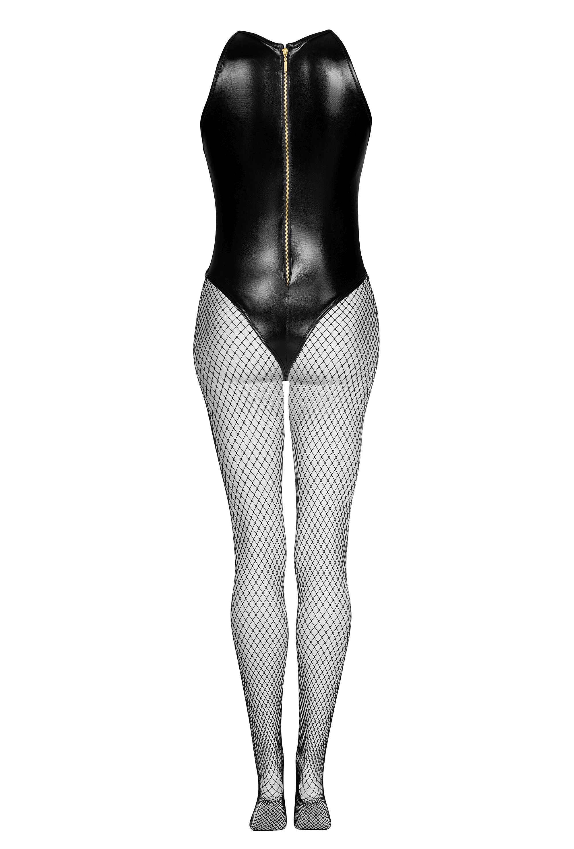 Wetlook-Body mit Netzstrumpfhose