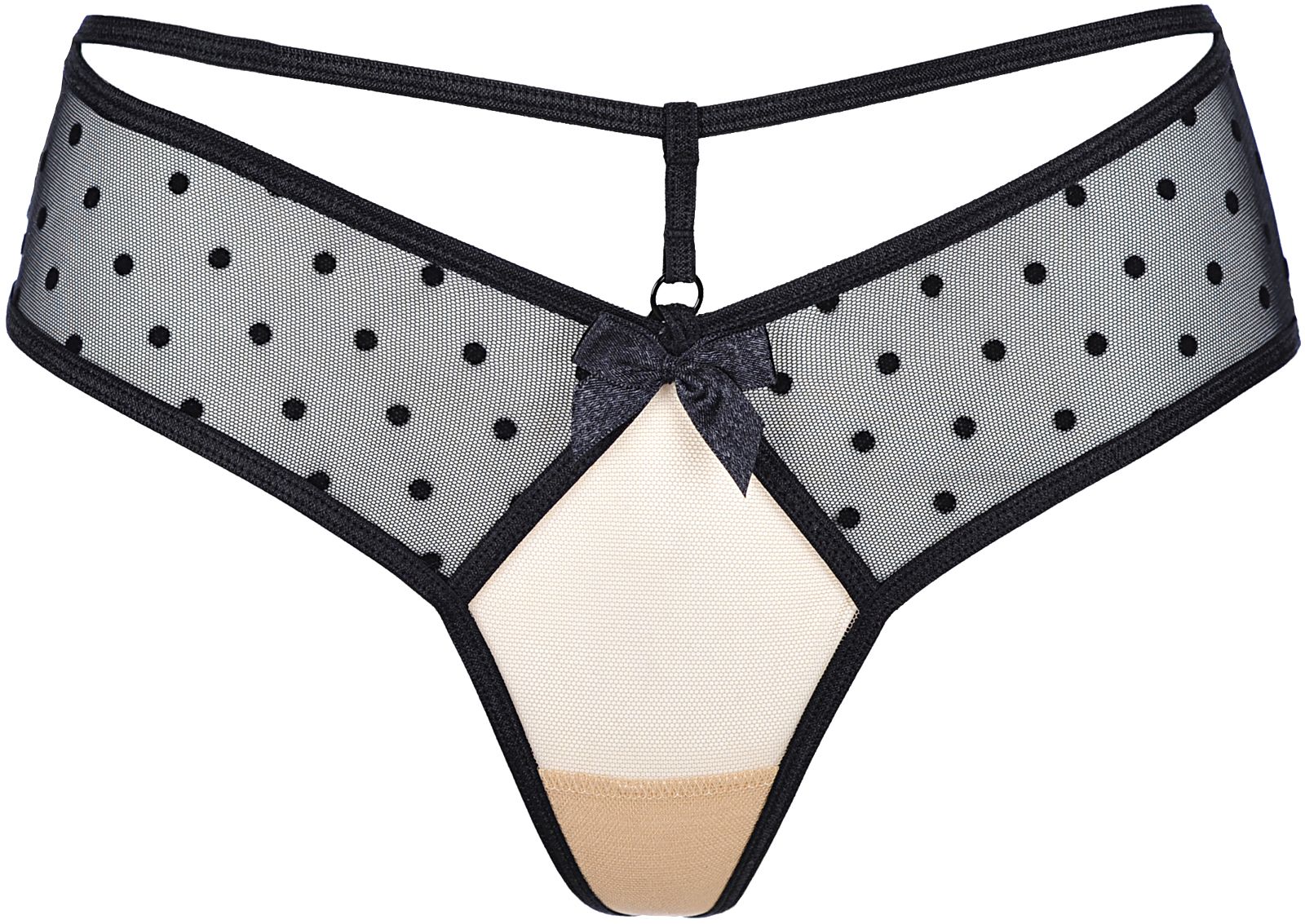 Gepunkteter String schwarz-beige