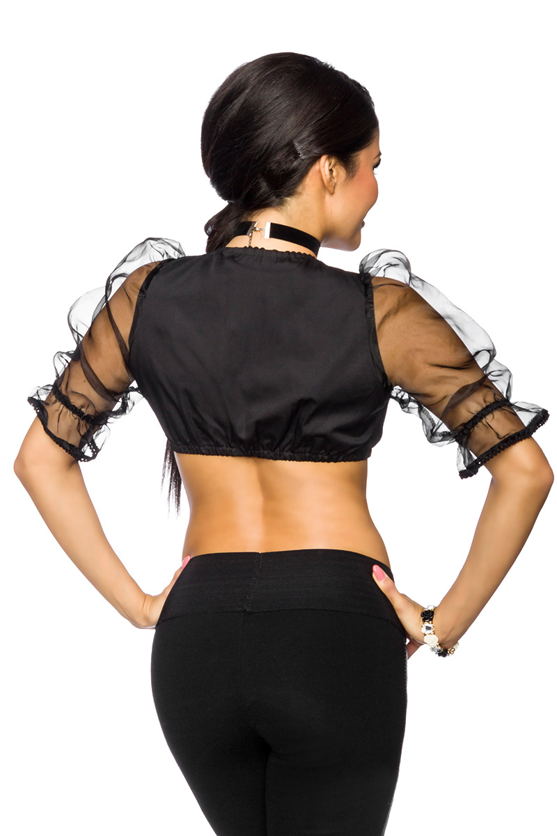schwarze Dirndl-Bluse mit Puffärmeln