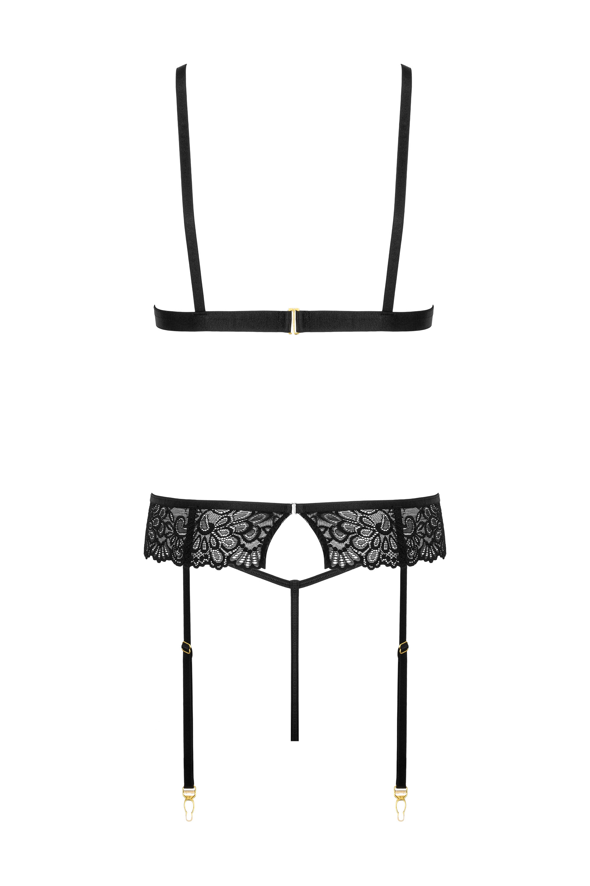 Strapse-Set in schwarz mit Blumenmuster