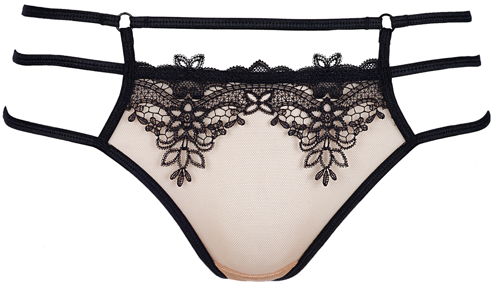 String in beige-schwarz mit Spitze