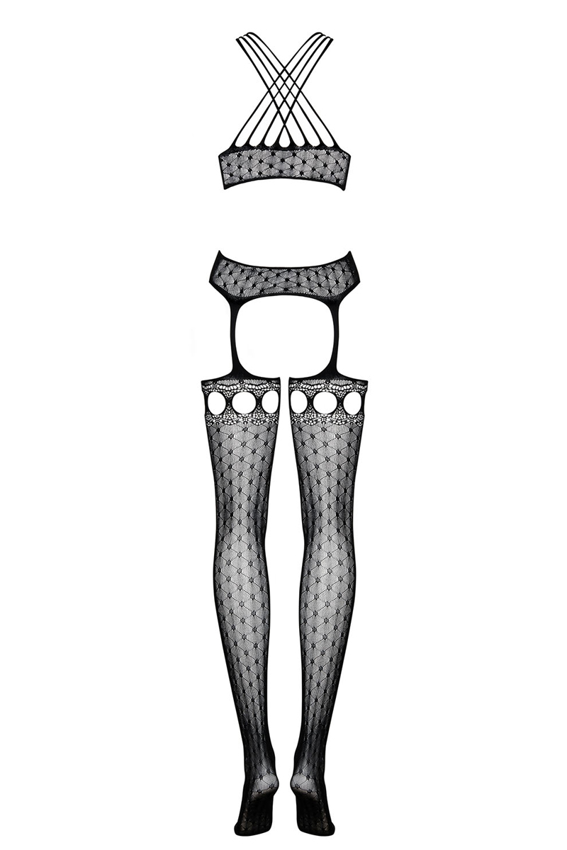 Straps Bodystocking schwarz und gepunktet