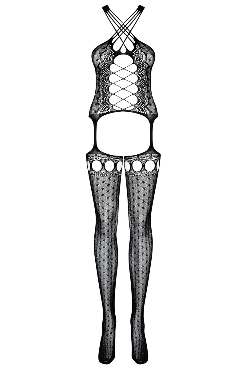 Straps Bodystocking schwarz und gepunktet