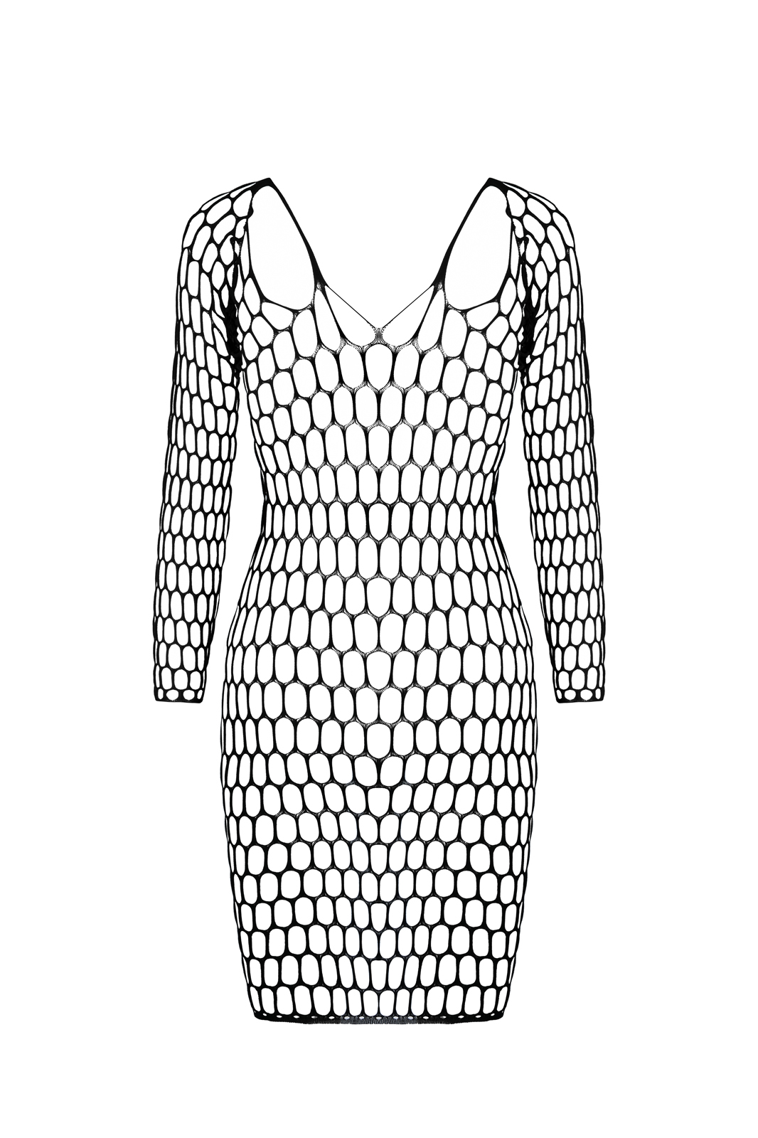 Schwarzes Langarm-Netzkleid