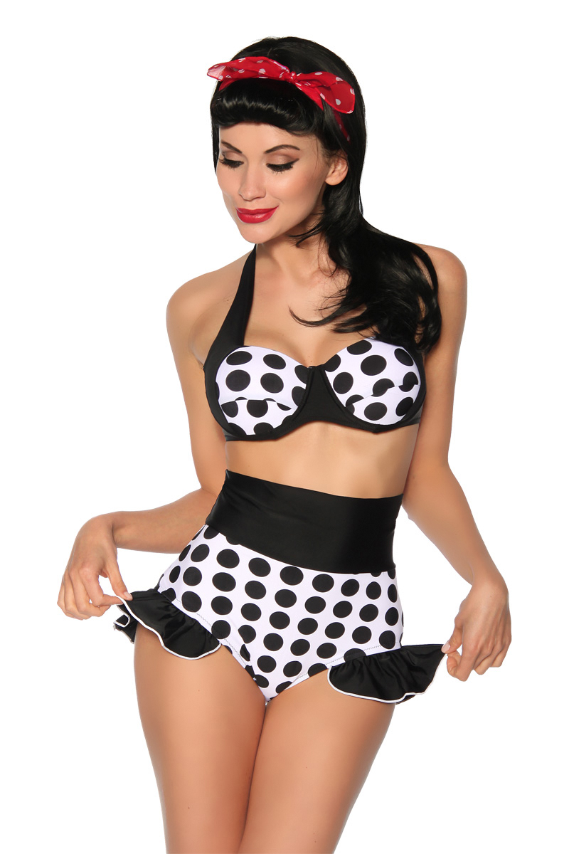 Vintage-Bikini weiß/schwarz