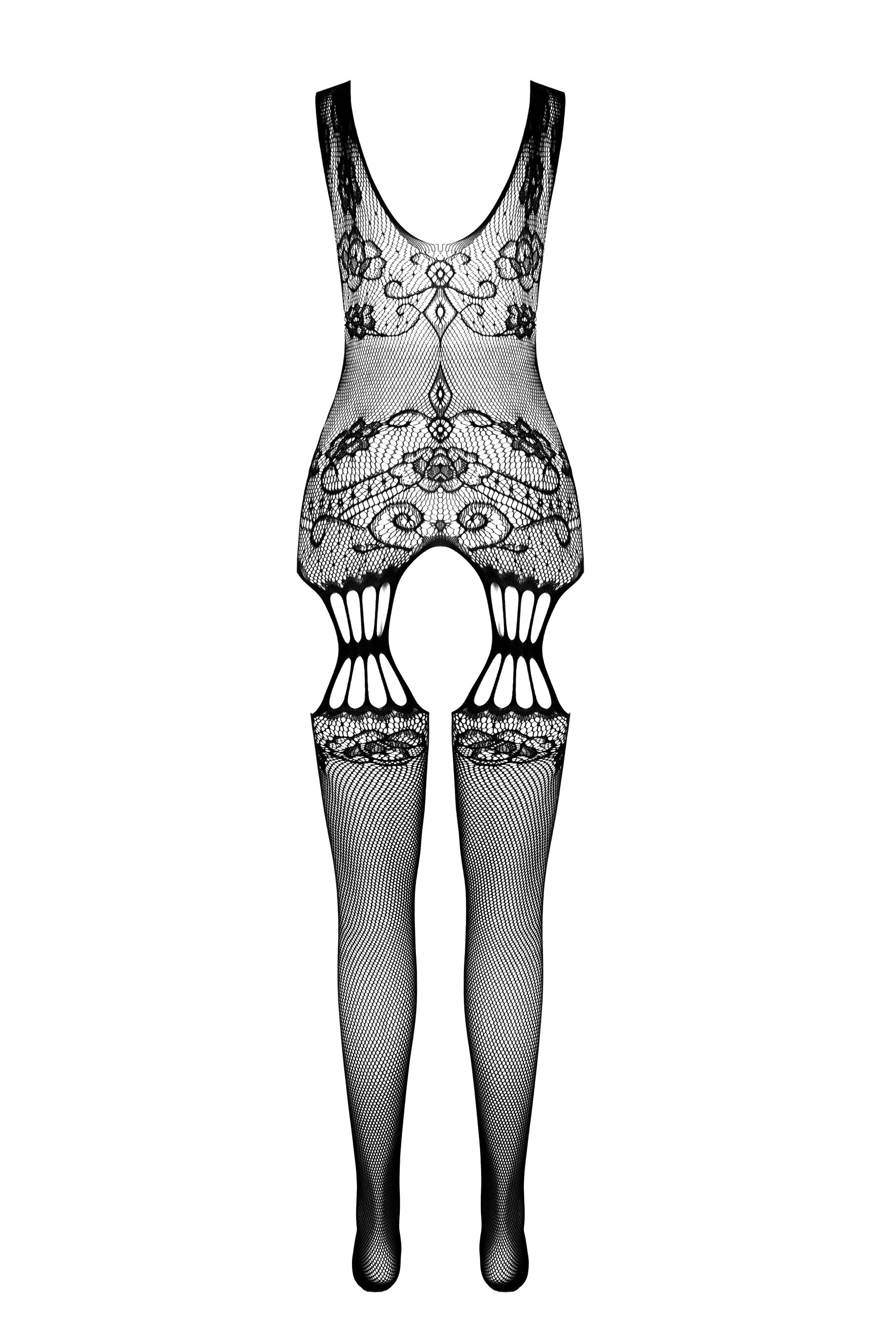 Schwarzer Catsuit mit Blumenmotiv