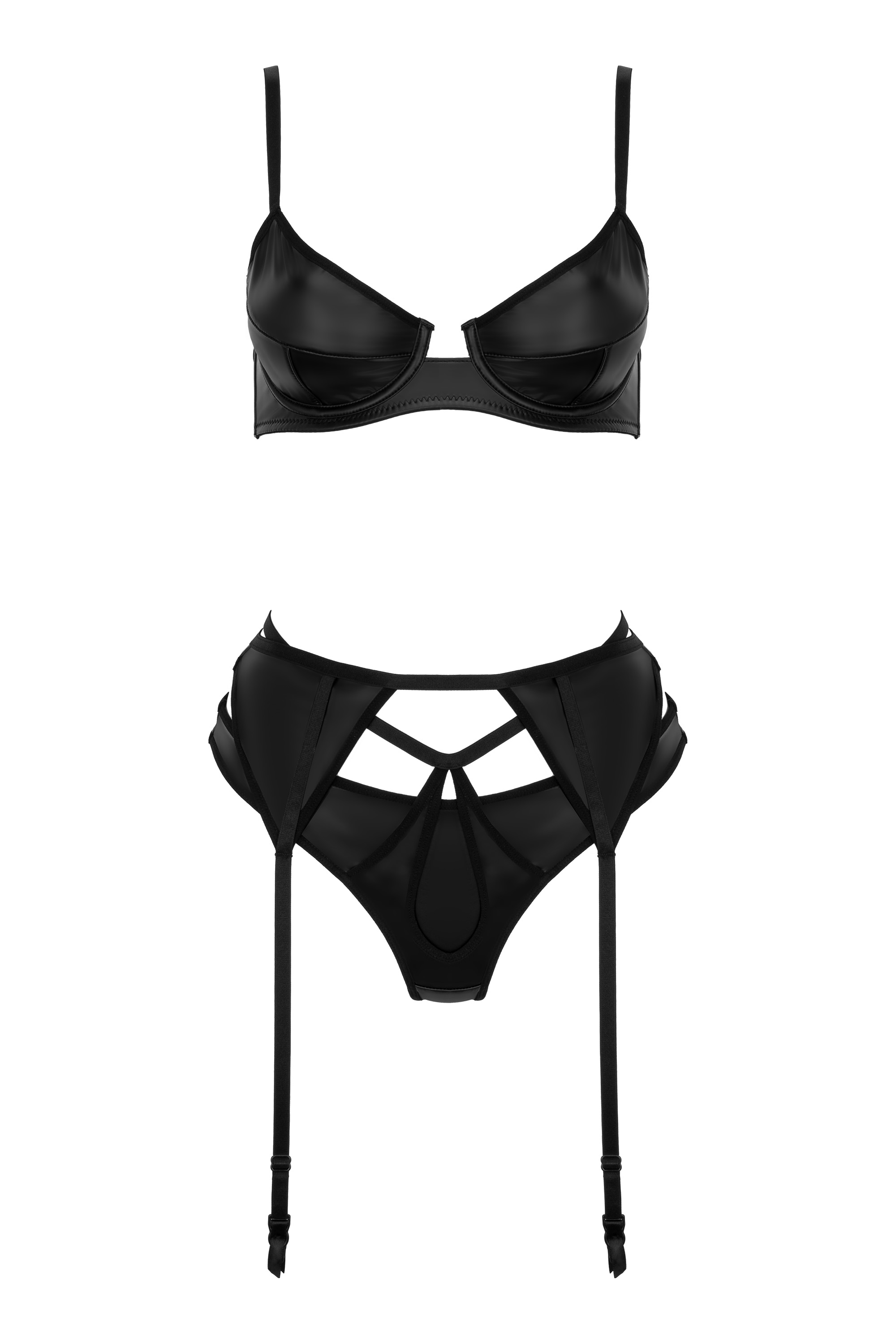 Wetlook-Set Blackelia mit Strapse