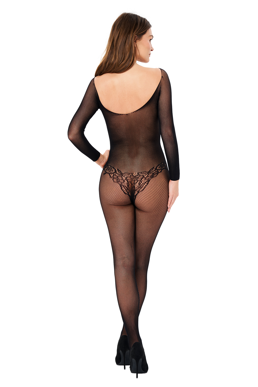 Schwarzer Netz-Bodystocking