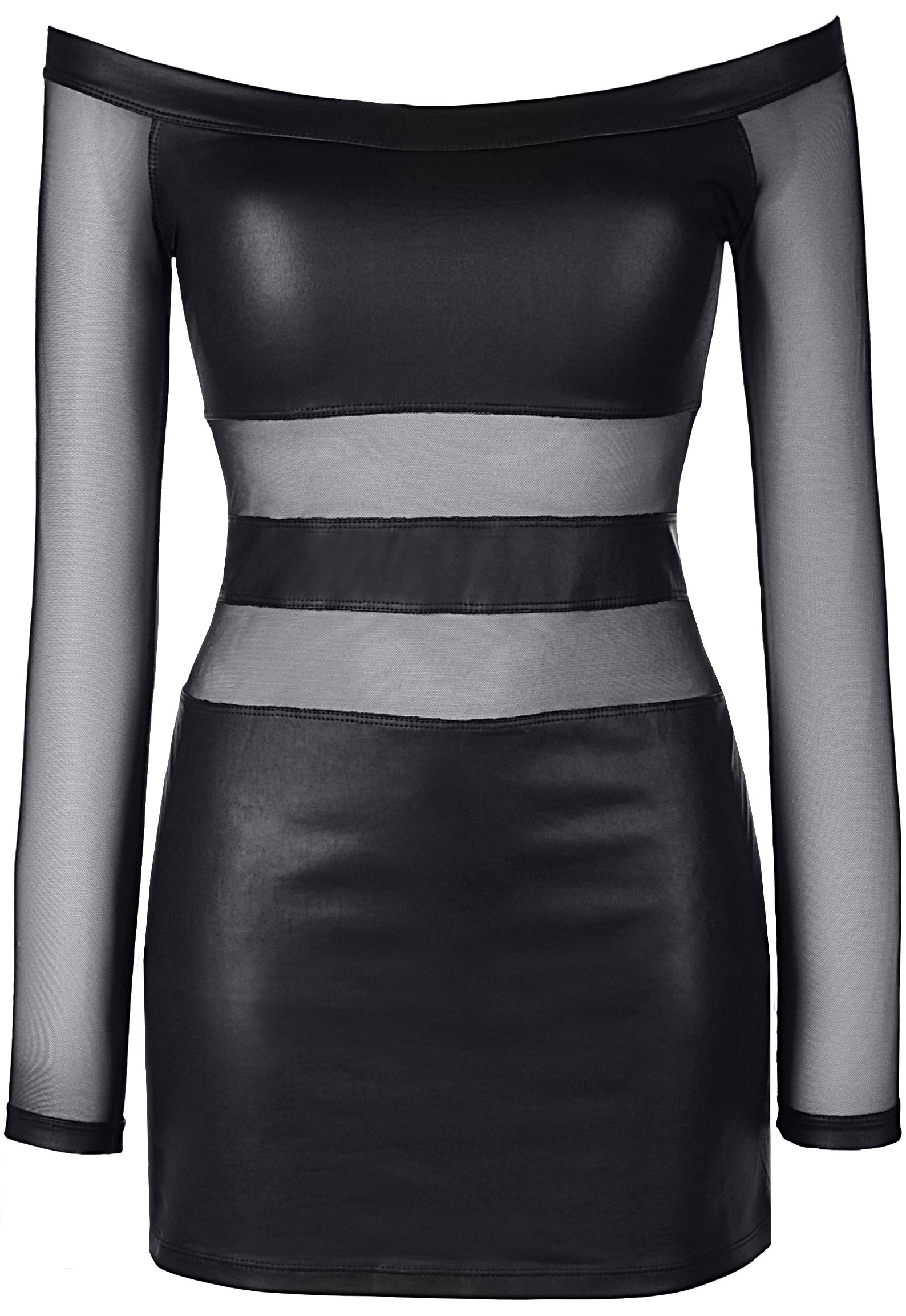 Wetlook Langarmkleid in schwarz