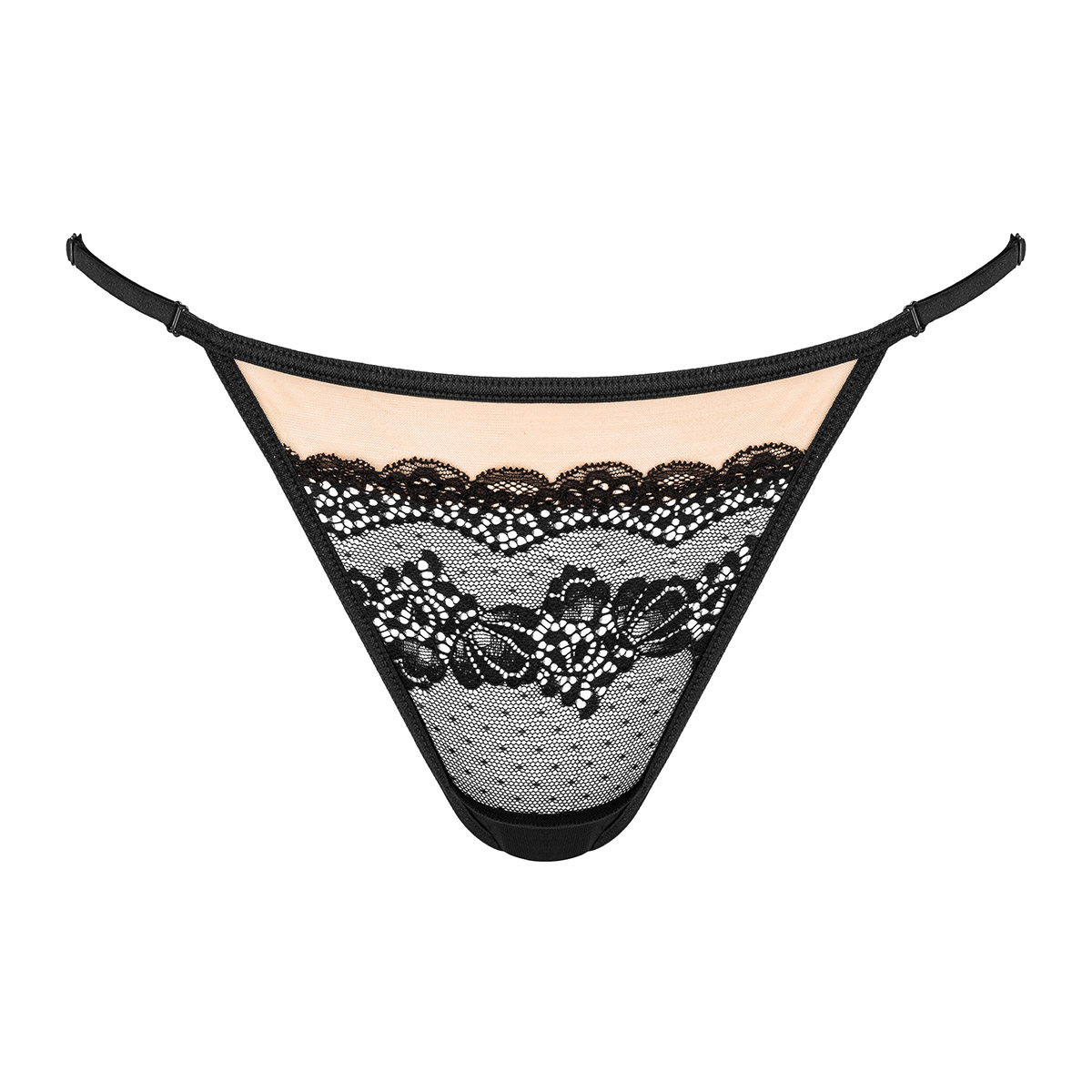 Spitzenstring in schwarz-beige