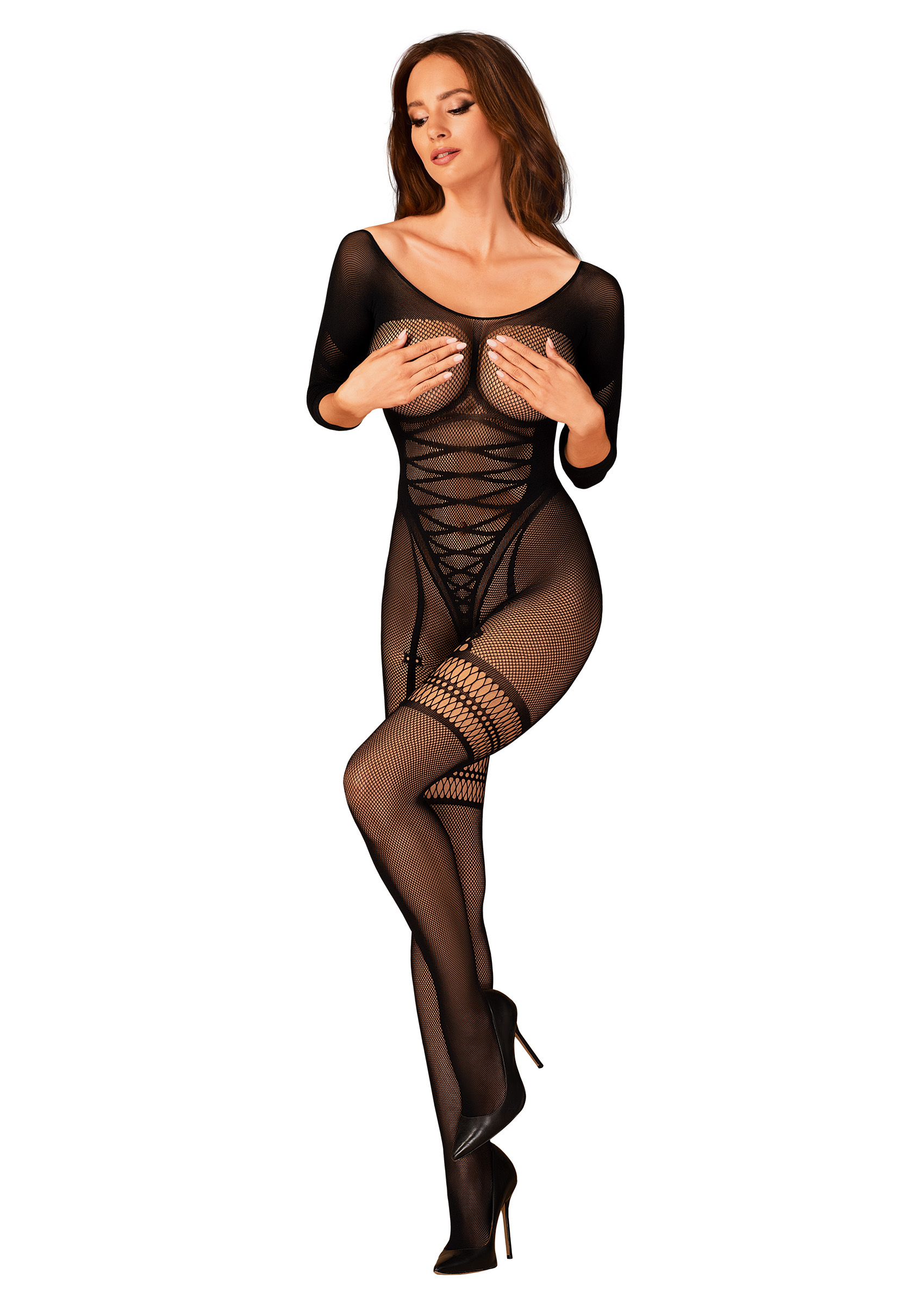 Ouvert-Catsuit mit Strapsmuster