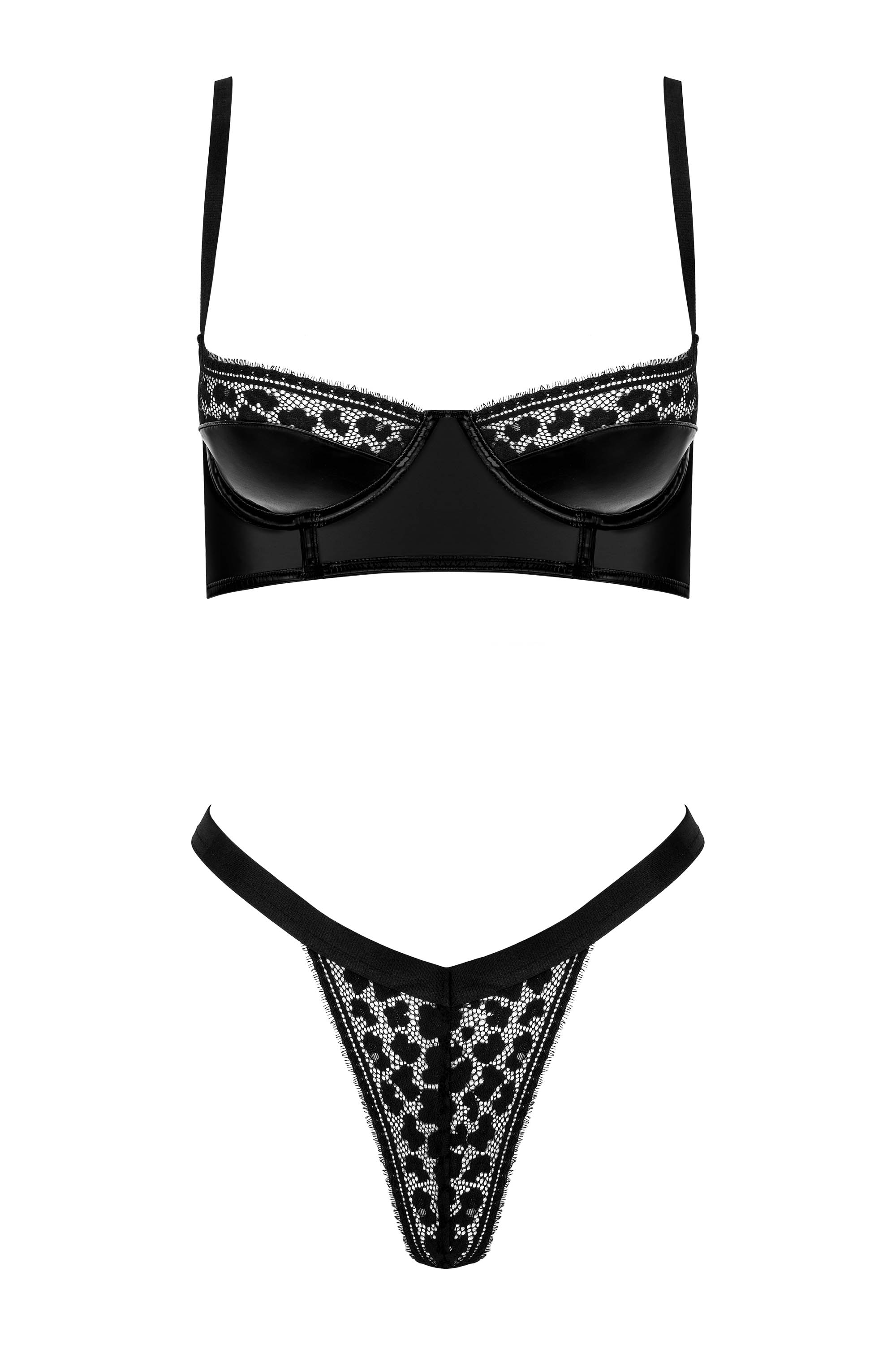 Wetlook-Bustier mit String