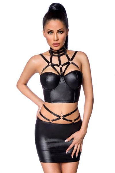 Harness-Set mit Crop-Top und Minirock